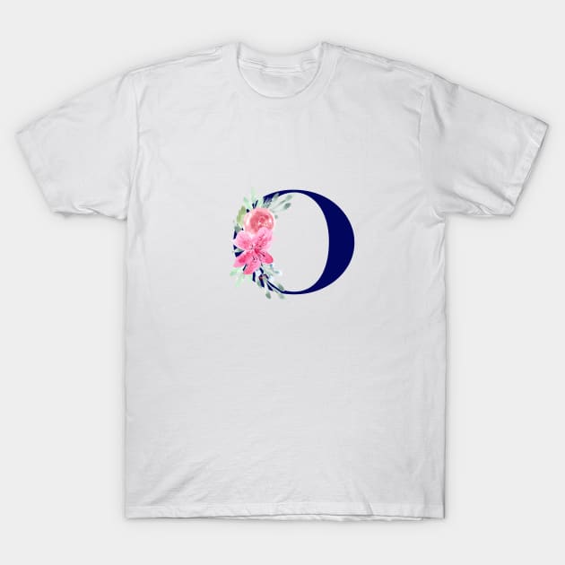 Watercolor Floral Letter O in Navy T-Shirt by Harpleydesign